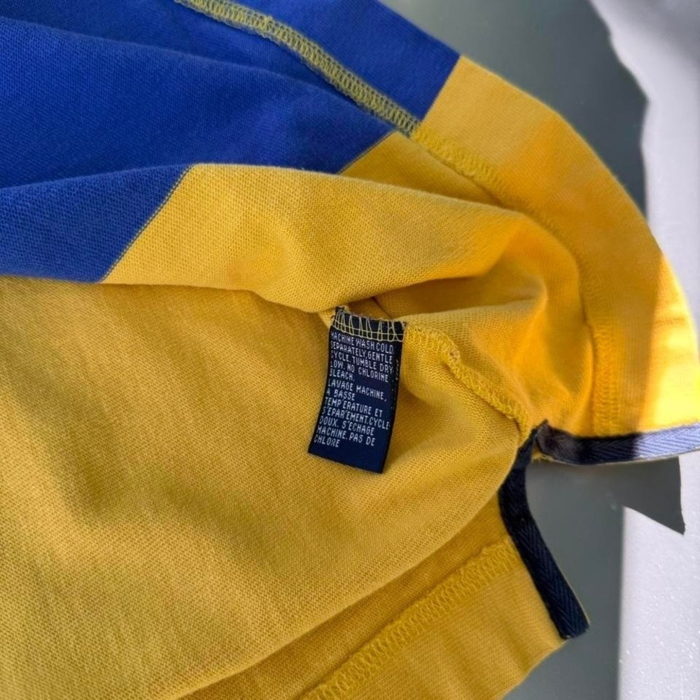 Nautica US2 USA navy and yellow long sleeve polo shirt rugby polo VTG PREPPY - Picture 7 of 8
